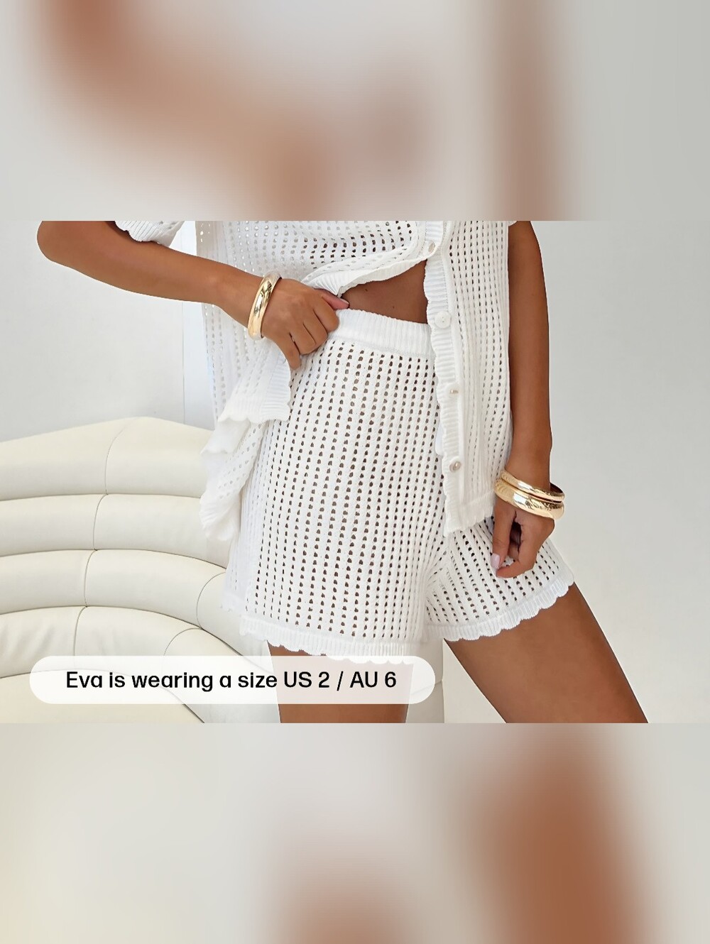 Princess Polly White Crochet Knit Shorts